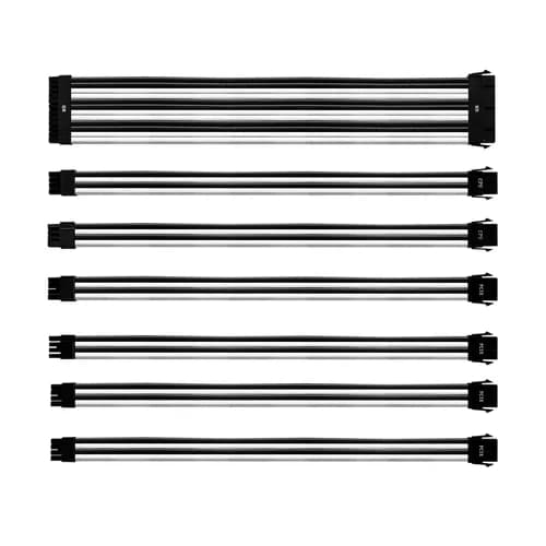 KIT DE EXTENSAO DE CABO SLEEVED COOLER MASTER BRANCO E PRETO 30CM COM CAPA DE PVC CMA-NEST16WTBK1-GL