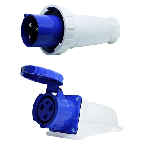 Conjunto Plugue + Tomada de Sobrepor 2P+T 63Amp. 220V Azul MGI-033/MGI-133