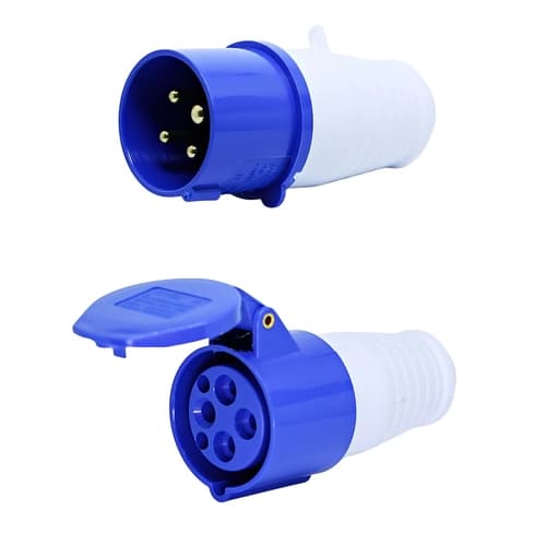 Conjunto Plugue + Acoplador 3P+T 16Amp. 220V Azul MGI-014-9/MGI-214-9