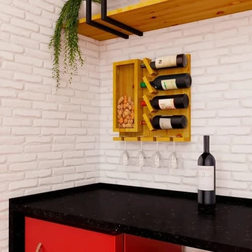 Adega Porta-Vinhos Rolha em Madeira Rústica De Parede