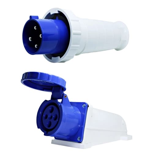 Conjunto Plugue + Tomada de Sobrepor 3P+T 63Amp. 220V Azul MGI-034-9/MGI-134-9