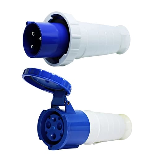 Conjunto Plugue + Acoplador 2P+T 63Amp. 220V Azul MGI-033/MGI-233